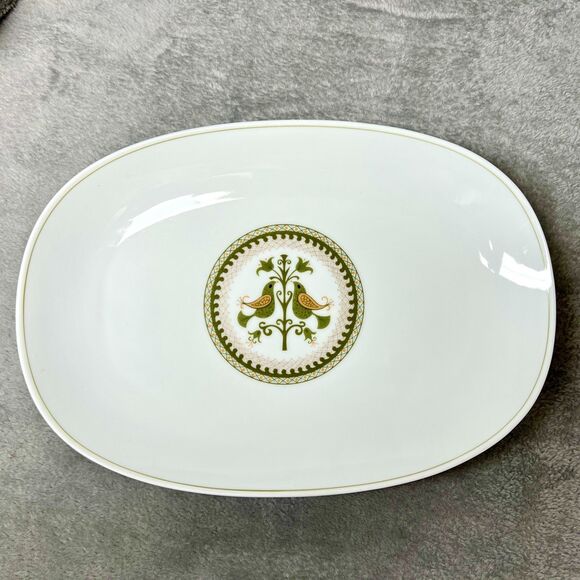Noritake Hermitage oval platter Green Birds Retro MCM 13 x 10 - Picture 1 of 6